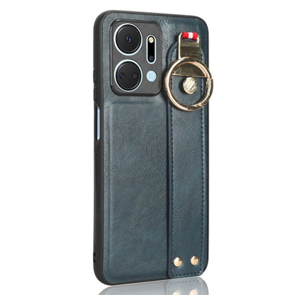For Honor X7A Wristband Leather Back Phone Case(Blue) by buy2fix