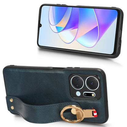 For Honor X7A Wristband Leather Back Phone Case(Blue) by buy2fix