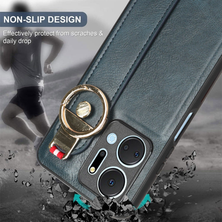 For Honor X7A Wristband Leather Back Phone Case(Blue) by buy2fix