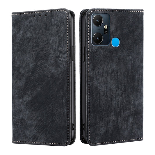 For Infinix Smart 6 Plus RFID Anti-theft Brush Magnetic Leather Phone Case(Black) - Infinix Cases by buy2fix | Online Shopping UK | buy2fix
