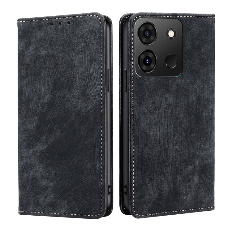 For Infinix Smart 7 RFID Anti-theft Brush Magnetic Leather Phone Case(Black) - Infinix Cases by buy2fix | Online Shopping UK | buy2fix