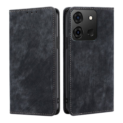 For Infinix Smart 7 RFID Anti-theft Brush Magnetic Leather Phone Case(Black) - Infinix Cases by buy2fix | Online Shopping UK | buy2fix