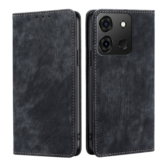 For Infinix Smart 7 RFID Anti-theft Brush Magnetic Leather Phone Case(Black) - Infinix Cases by buy2fix | Online Shopping UK | buy2fix