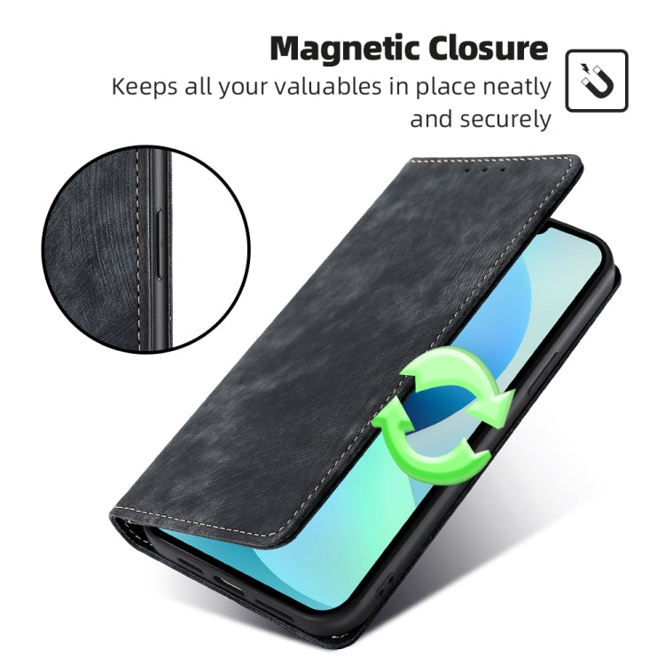 For Infinix Smart 7 RFID Anti-theft Brush Magnetic Leather Phone Case(Black) - Infinix Cases by buy2fix | Online Shopping UK | buy2fix
