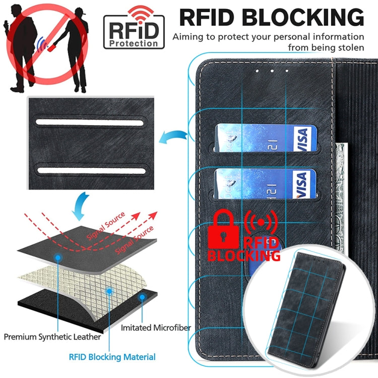 For Infinix Smart 7 RFID Anti-theft Brush Magnetic Leather Phone Case(Black) - Infinix Cases by buy2fix | Online Shopping UK | buy2fix