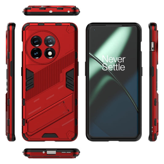 For OnePlus 11 5G Punk Armor 2 in 1 PC + TPU Shockproof Phone Case with Invisible Holder(Red) - OnePlus Cases by buy2fix | Online Shopping UK | buy2fix