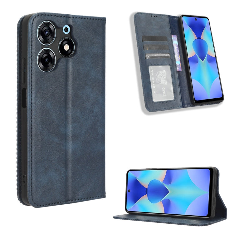 For Tecno Spark 10 Pro / K17 Magnetic Buckle Retro Texture Leather Phone Case(Blue) by buy2fix