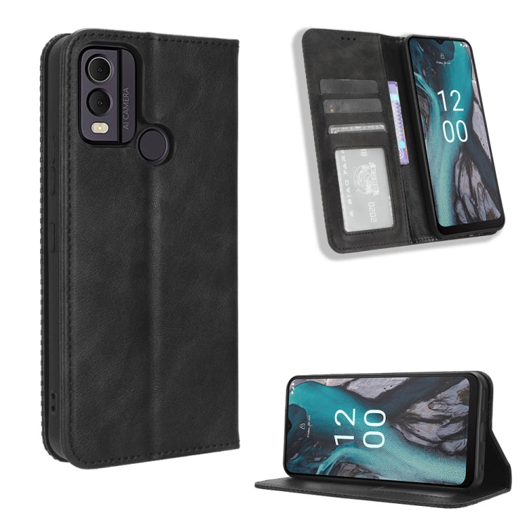 For Nokia C22 Magnetic Buckle Retro Texture Leather Phone Case(Black) by buy2fix