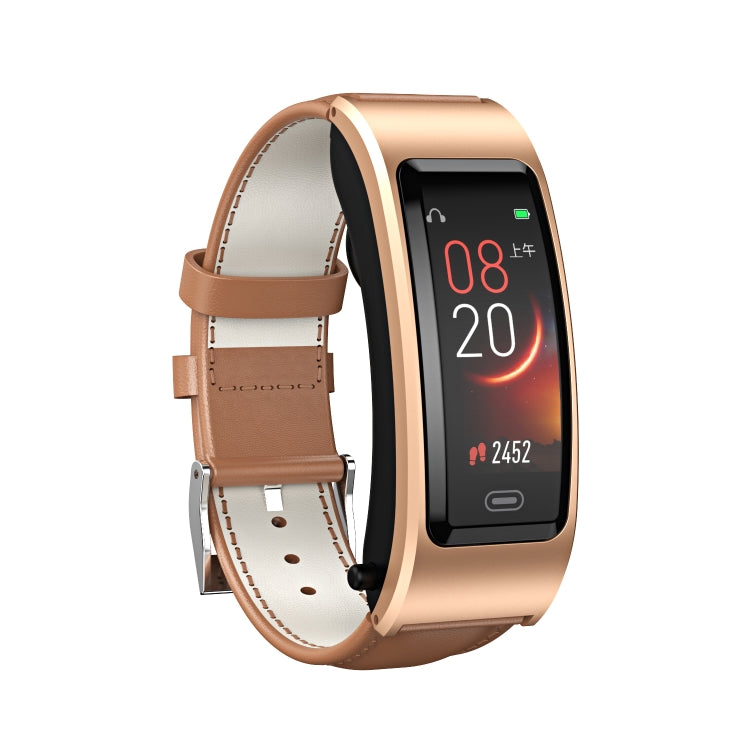 B7 Bluetooth Earphone Smart Bracelet, Support Sleep Monitoring / Blood Oxygen Monitoring / Heart Rate Monitoring(Gold + Brown Leather Belt) by buy2fix