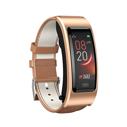 B7 Bluetooth Earphone Smart Bracelet, Support Sleep Monitoring / Blood Oxygen Monitoring / Heart Rate Monitoring(Gold + Brown Leather Belt) by buy2fix