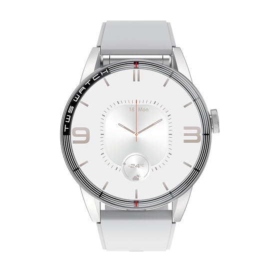 R6 1.32 inch Round Screen 2 in 1 Bluetooth Earphone Smart Watch, Support Bluetooth Call / Health Monitoring(Silver Silicone Strap) by buy2fix