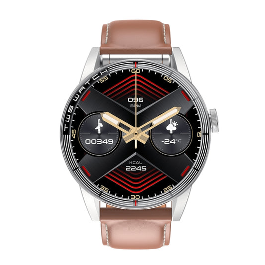 R6 1.32 inch Round Screen 2 in 1 Bluetooth Earphone Smart Watch, Support Bluetooth Call / Health Monitoring(Brown Leather Strap) by buy2fix