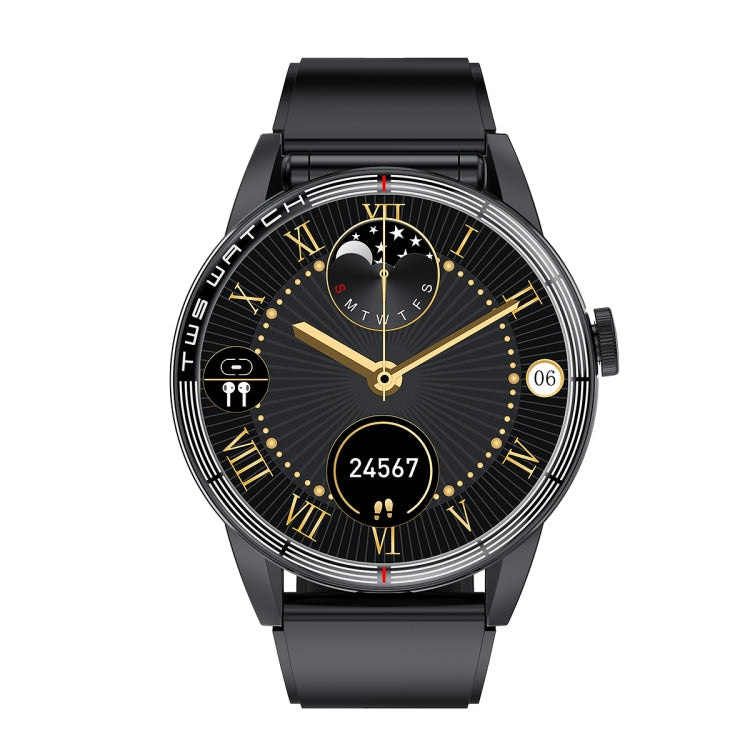 R6 1.32 inch Round Screen 2 in 1 Bluetooth Earphone Smart Watch, Support Bluetooth Call / Health Monitoring(Black Silicone Strap) by buy2fix