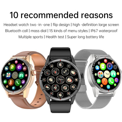R6 1.32 inch Round Screen 2 in 1 Bluetooth Earphone Smart Watch, Support Bluetooth Call / Health Monitoring(Black Leather Strap) by buy2fix
