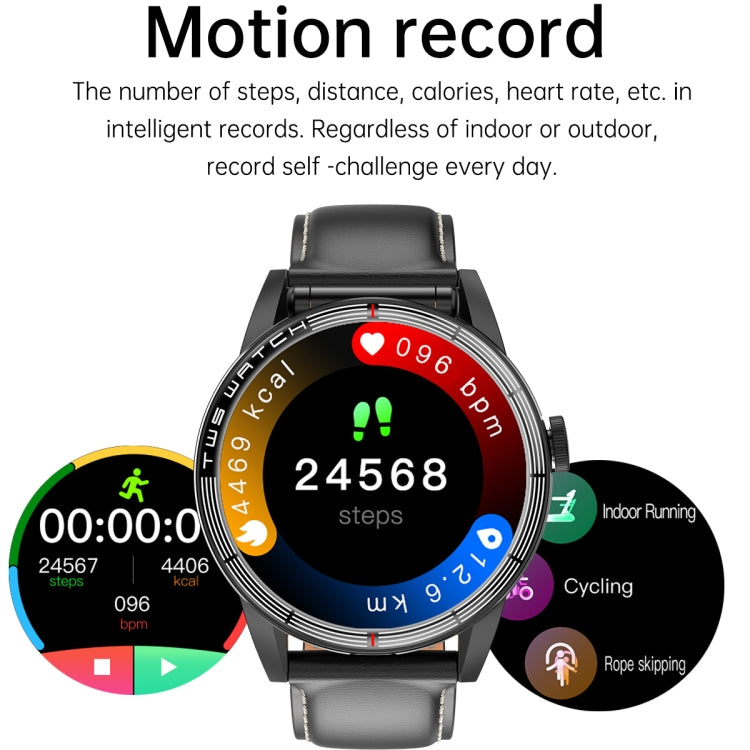 R6 1.32 inch Round Screen 2 in 1 Bluetooth Earphone Smart Watch, Support Bluetooth Call / Health Monitoring(Black Leather Strap) by buy2fix