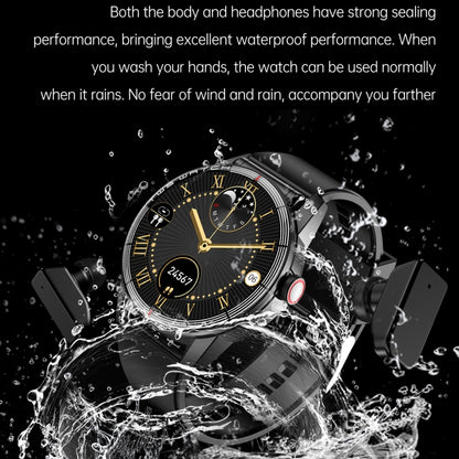 R6 1.32 inch Round Screen 2 in 1 Bluetooth Earphone Smart Watch, Support Bluetooth Call / Health Monitoring(Black Silicone Strap) by buy2fix