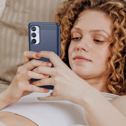 For Samsung Galaxy M54 5G Carbon Fiber Brushed Texture TPU Phone Case(Blue) by buy2fix