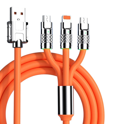 Mech Series 6A 120W 3 in 1 Metal Plug Silicone Fast Charging Data Cable, Length: 1.2m(Orange) by buy2fix