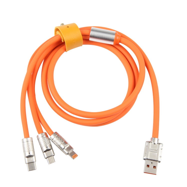 Mech Series 6A 120W 3 in 1 Metal Plug Silicone Fast Charging Data Cable, Length: 1.2m(Orange) by buy2fix