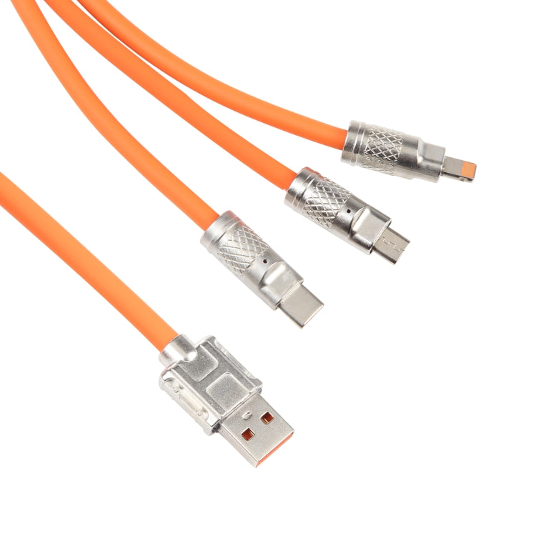Mech Series 6A 120W 3 in 1 Metal Plug Silicone Fast Charging Data Cable, Length: 1.2m(Orange) by buy2fix
