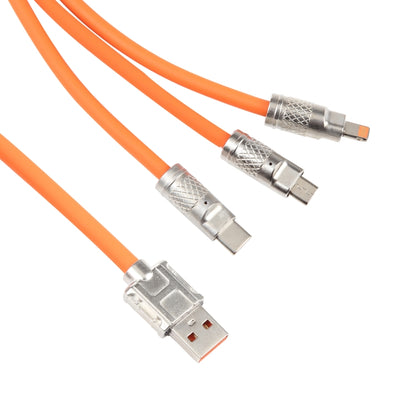 Mech Series 6A 120W 3 in 1 Metal Plug Silicone Fast Charging Data Cable, Length: 1.2m(Orange) by buy2fix
