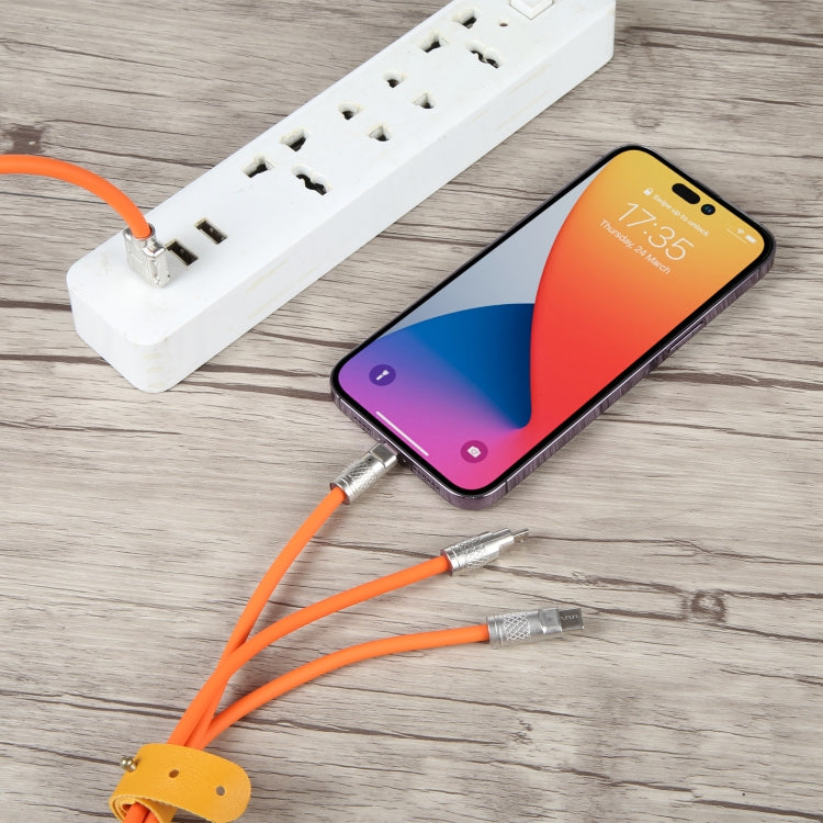 Mech Series 6A 120W 3 in 1 Metal Plug Silicone Fast Charging Data Cable, Length: 1.2m(Orange) by buy2fix