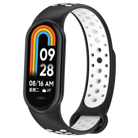 For Xiaomi Mi Band 8 Sports Two Color Silicone Watch Band(Black White) - Watch Bands by buy2fix | Online Shopping UK | buy2fix