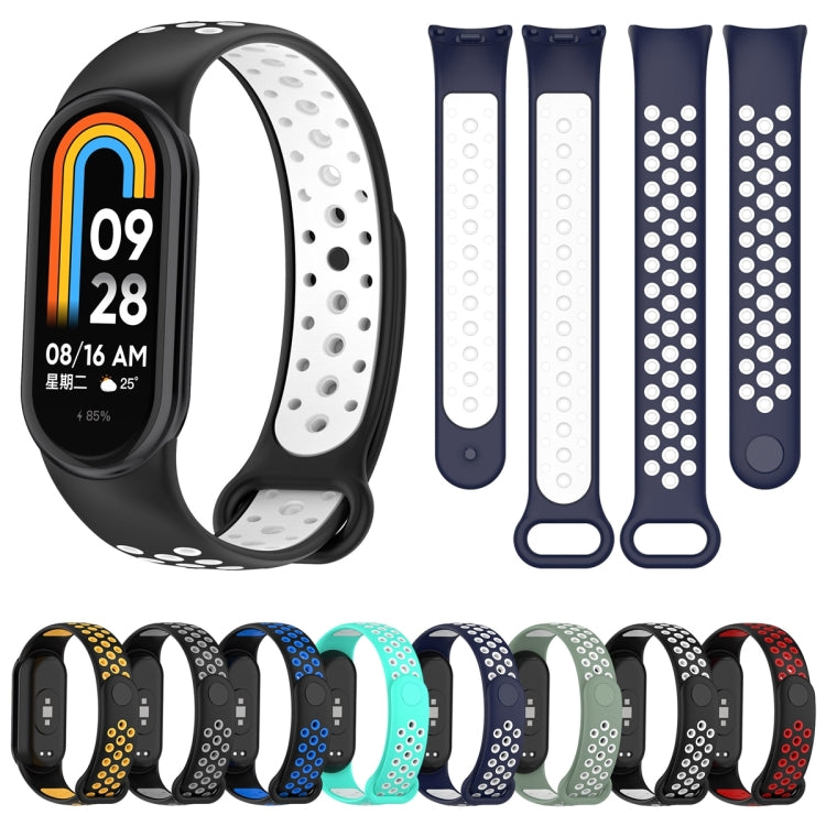 For Xiaomi Mi Band 8 Sports Two Color Silicone Watch Band(Black White) - Watch Bands by buy2fix | Online Shopping UK | buy2fix