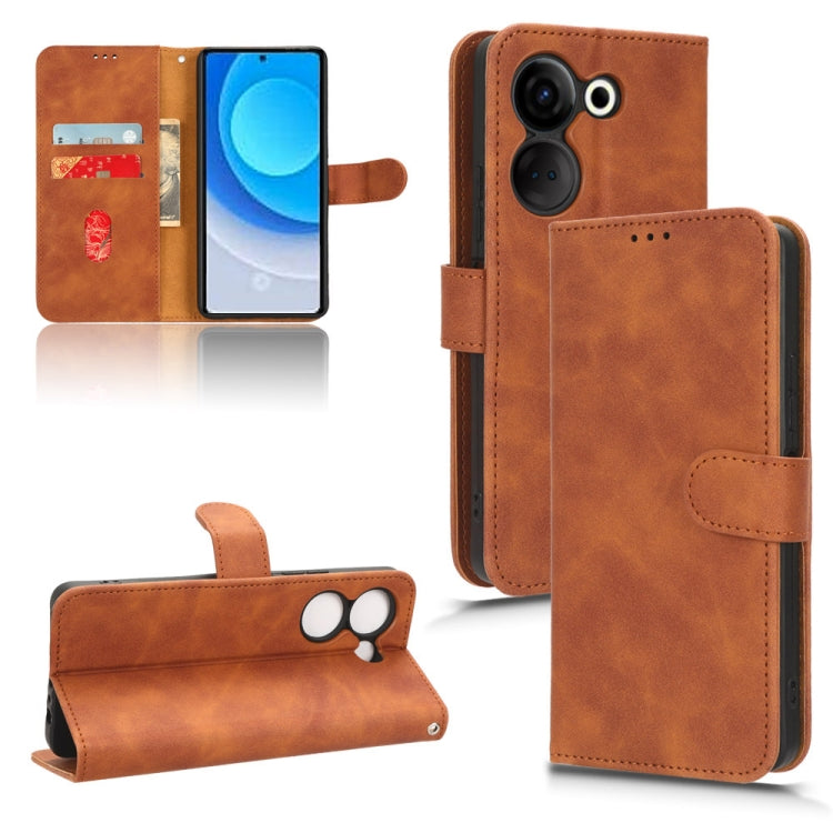 For TECNO Camon 20 Pro Skin Feel Magnetic Flip Leather Phone Case(Brown) by buy2fix