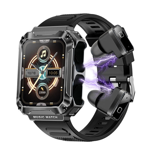 OVISEN T93 1.96 inch IPS Screen 2 in 1 Bluetooth Headset Smart Watch, Supports Blood Oxygen Monitoring/Bluetooth Music(Black) by buy2fix
