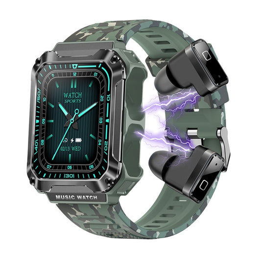 OVISEN T93 1.96 inch IPS Screen 2 in 1 Bluetooth Headset Smart Watch, Supports Blood Oxygen Monitoring/Bluetooth Music(Green) by buy2fix
