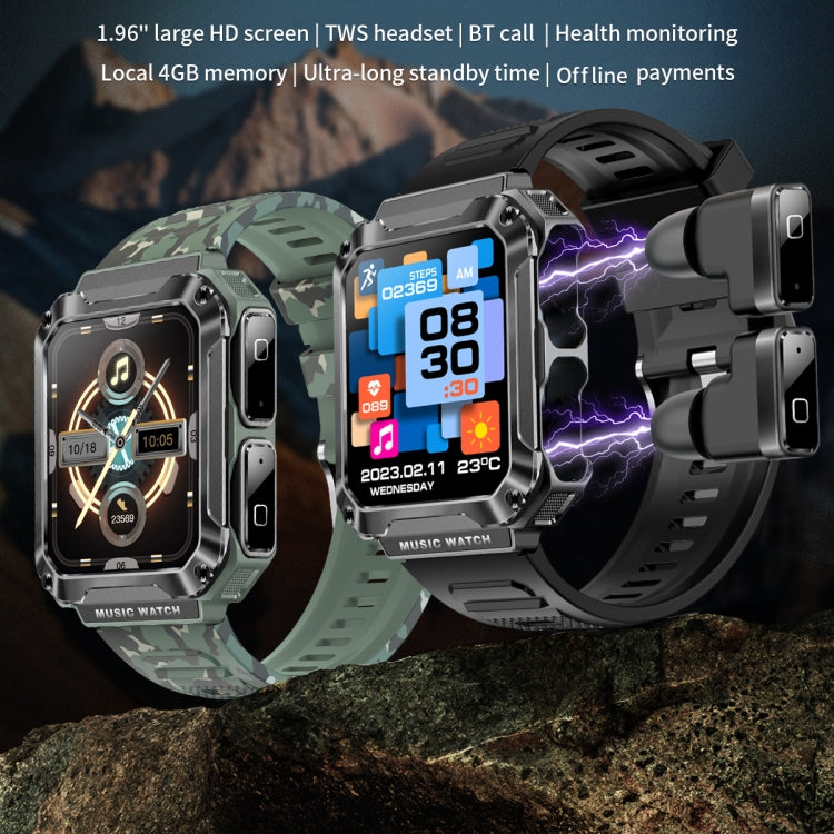 OVISEN T93 1.96 inch IPS Screen 2 in 1 Bluetooth Headset Smart Watch, Supports Blood Oxygen Monitoring/Bluetooth Music(Silver) by buy2fix