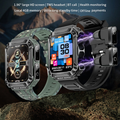 OVISEN T93 1.96 inch IPS Screen 2 in 1 Bluetooth Headset Smart Watch, Supports Blood Oxygen Monitoring/Bluetooth Music(Silver) by buy2fix