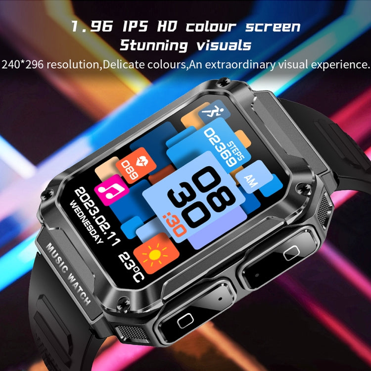 OVISEN T93 1.96 inch IPS Screen 2 in 1 Bluetooth Headset Smart Watch, Supports Blood Oxygen Monitoring/Bluetooth Music(Black) by buy2fix