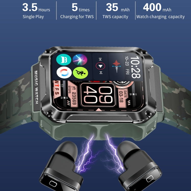 OVISEN T93 1.96 inch IPS Screen 2 in 1 Bluetooth Headset Smart Watch, Supports Blood Oxygen Monitoring/Bluetooth Music(Silver) by buy2fix