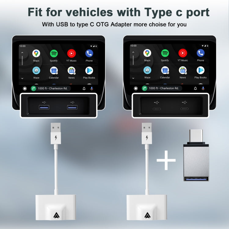 THT-020-3+ USB + USB-C / Type-C Wired to Wireless Carplay Adapter for Android Smartphone(White) by buy2fix