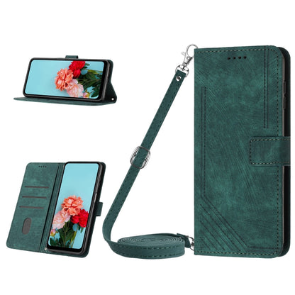 For Nokia C32 Skin Feel Stripe Pattern Leather Phone Case with Lanyard(Green) by buy2fix