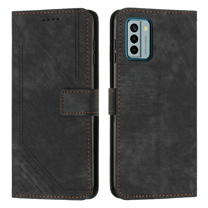 For Nokia G22 Skin Feel Stripe Pattern Leather Phone Case with Lanyard(Black) - Nokia Cases by buy2fix | Online Shopping UK | buy2fix