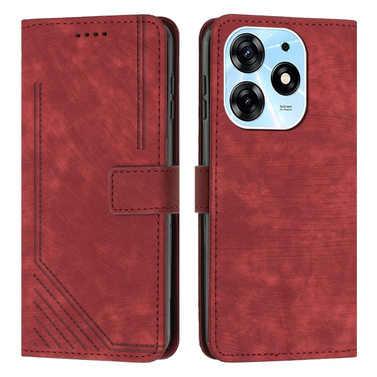 For Tecno Spark 10 Pro Skin Feel Stripe Pattern Leather Phone Case with Lanyard(Red) by buy2fix