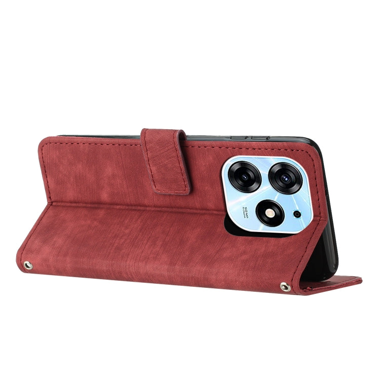For Tecno Spark 10 Pro Skin Feel Stripe Pattern Leather Phone Case with Lanyard(Red) by buy2fix