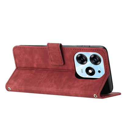 For Tecno Spark 10 Pro Skin Feel Stripe Pattern Leather Phone Case with Lanyard(Red) by buy2fix