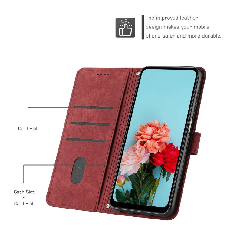 For Tecno Spark 10 Pro Skin Feel Stripe Pattern Leather Phone Case with Lanyard(Red) by buy2fix