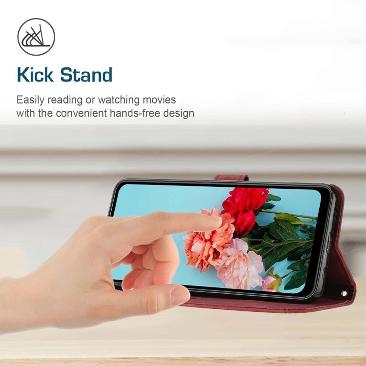 For Tecno Spark 10 Pro Skin Feel Stripe Pattern Leather Phone Case with Lanyard(Red) by buy2fix