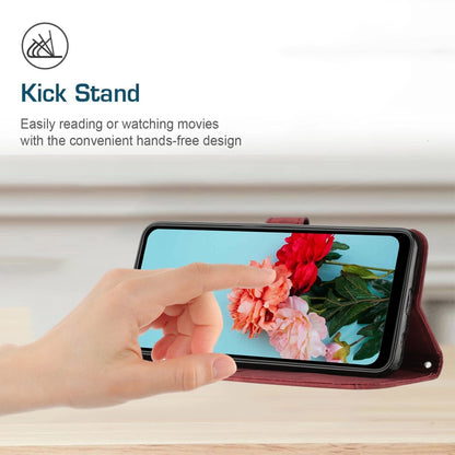 For Tecno Spark 10 Pro Skin Feel Stripe Pattern Leather Phone Case with Lanyard(Red) by buy2fix
