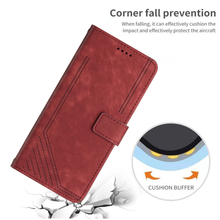 For Tecno Spark 10 Pro Skin Feel Stripe Pattern Leather Phone Case with Lanyard(Red) by buy2fix