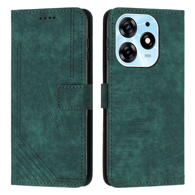 For Tecno Spark 10 Pro Skin Feel Stripe Pattern Leather Phone Case with Lanyard(Green) by buy2fix