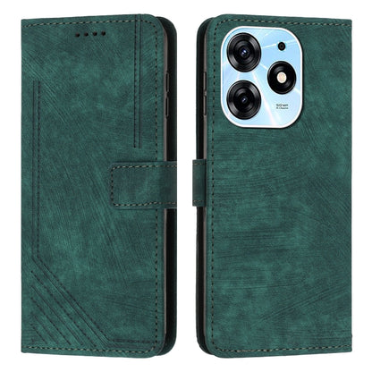 For Tecno Spark 10 Pro Skin Feel Stripe Pattern Leather Phone Case with Lanyard(Green) by buy2fix