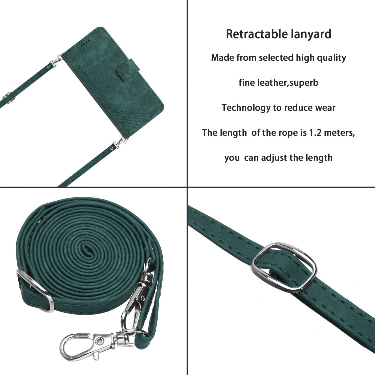 For Tecno Spark 10 Pro Skin Feel Stripe Pattern Leather Phone Case with Lanyard(Green) by buy2fix