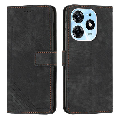 For Tecno Spark 10 Pro Skin Feel Stripe Pattern Leather Phone Case with Lanyard(Black) by buy2fix