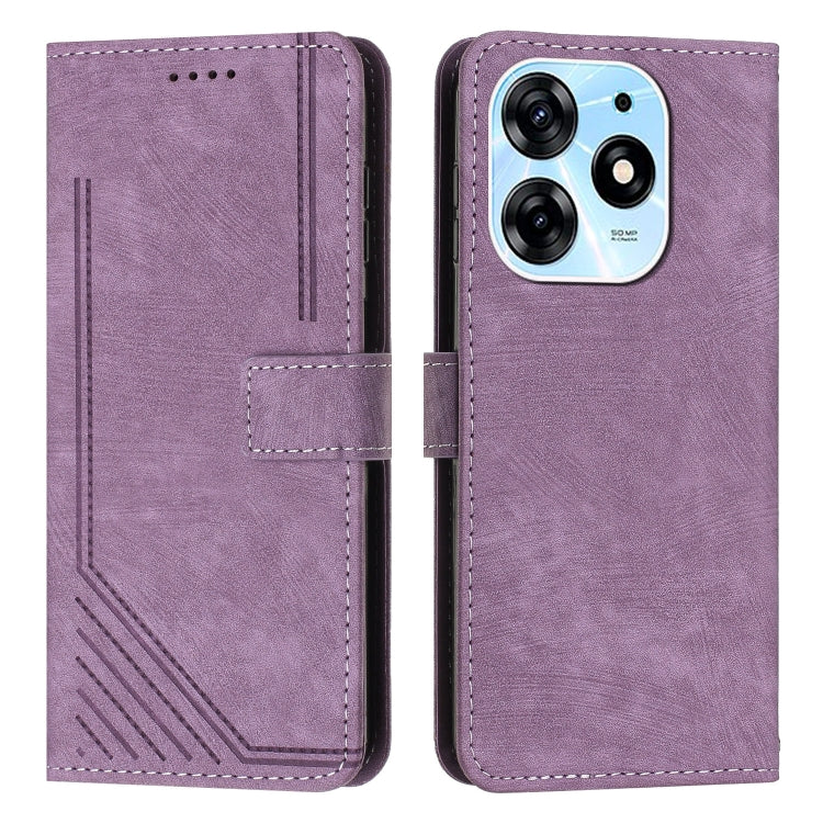 For Tecno Spark 10 Pro Skin Feel Stripe Pattern Leather Phone Case with Lanyard(Purple) by buy2fix